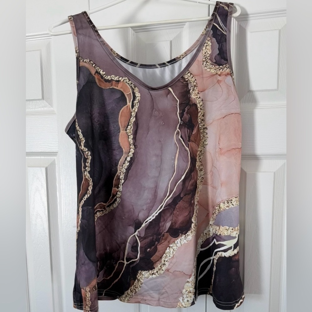 Sleeveless Marble-Print Women's Tank Top in Mauve and Black